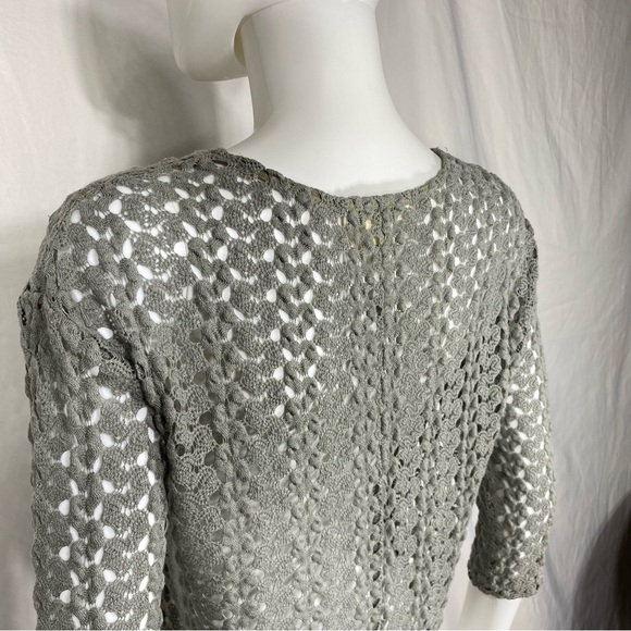 Staring at Stars French Gray Crochet 3/4 Sleeve Sweater - Picture 3 of 6
